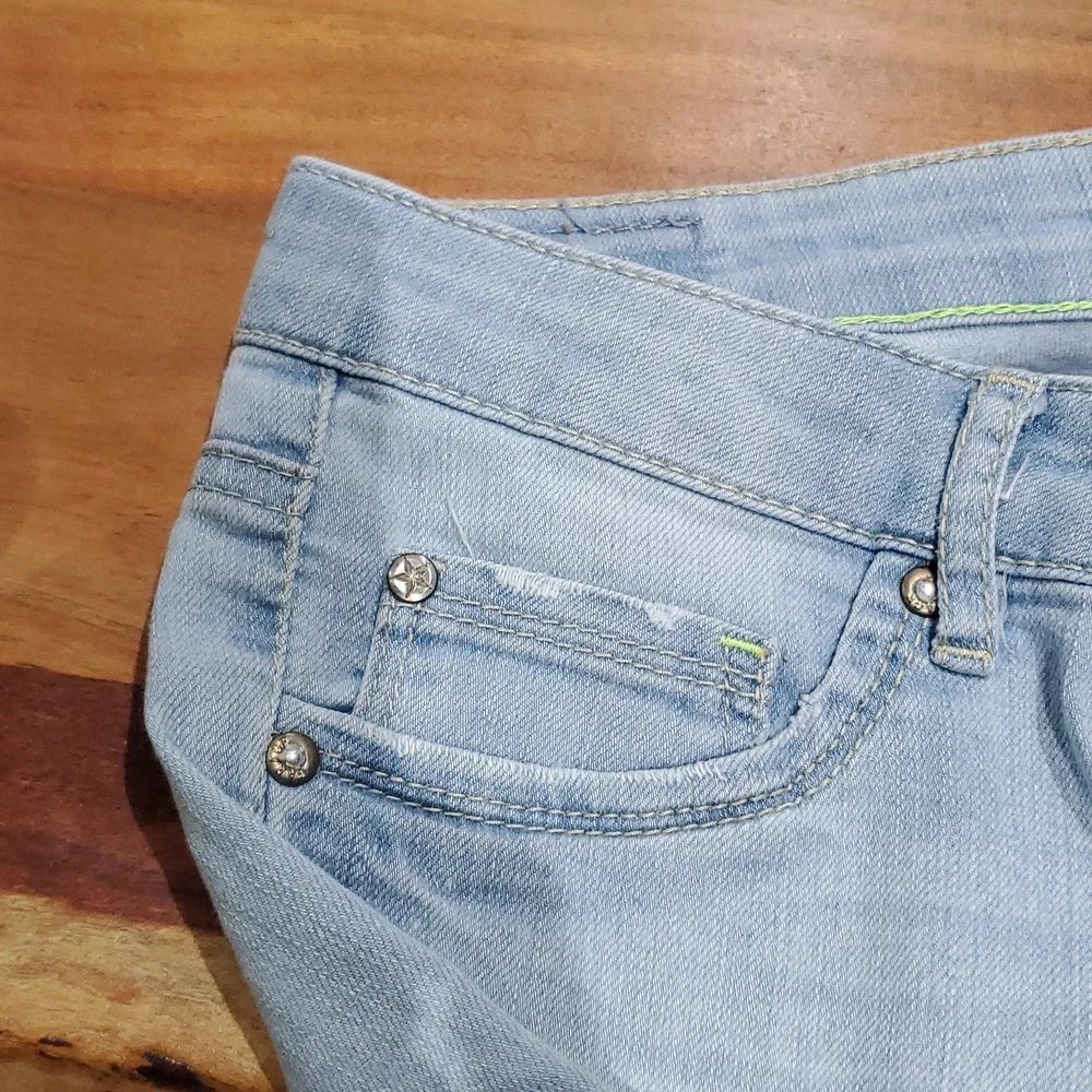 GARAGE Y2K Vintage Low Rise Stretch Denim Jeggings In Light Wash - Picture 14 of 16